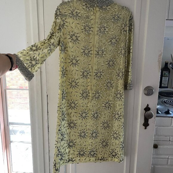 1960s Vintage Yellow Beaded Midi Dress - Picture 3 of 4